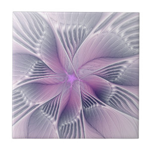 Pretty Pink Flower Modern Abstract Fractal Art Tile