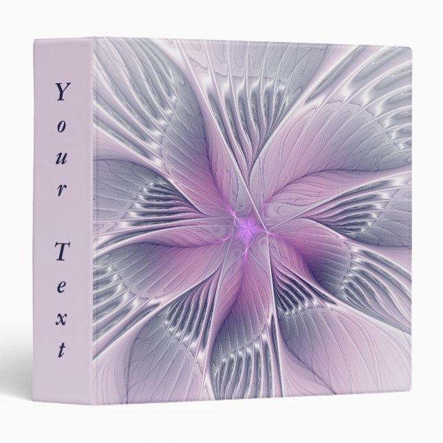 Pretty Pink Flower Modern Abstract Fractal Text Binder (Front/Spine)
