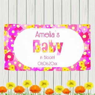 Pretty Pink Flower Personalized Baby Shower Banner