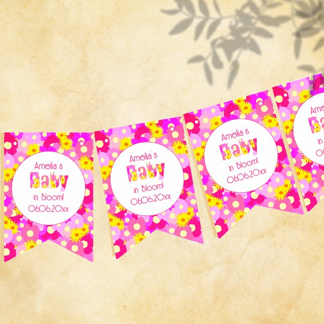 Pretty Pink Flower Personalized Baby Shower Bunting Flags (Creator Uploaded)