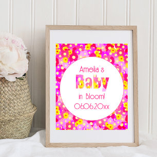 Pretty Pink Flower Personalized Baby Shower Poster