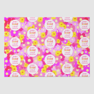 Pretty Pink Flower Personalized Baby Shower Tissue Paper