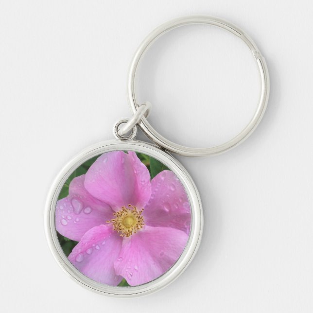 Pretty Pink Flower Photo Refreshing Raindrop Petal Keychain (Front)