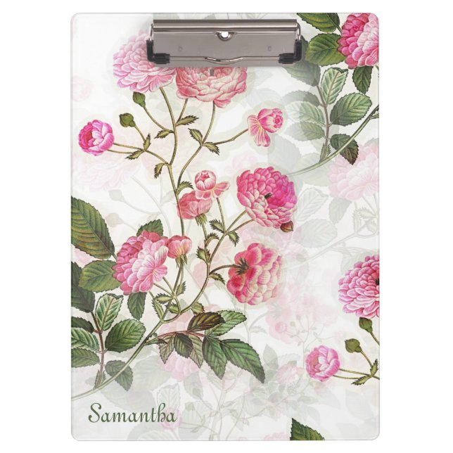Pretty Pink Flowers Add Your Name Clipboard (Front)