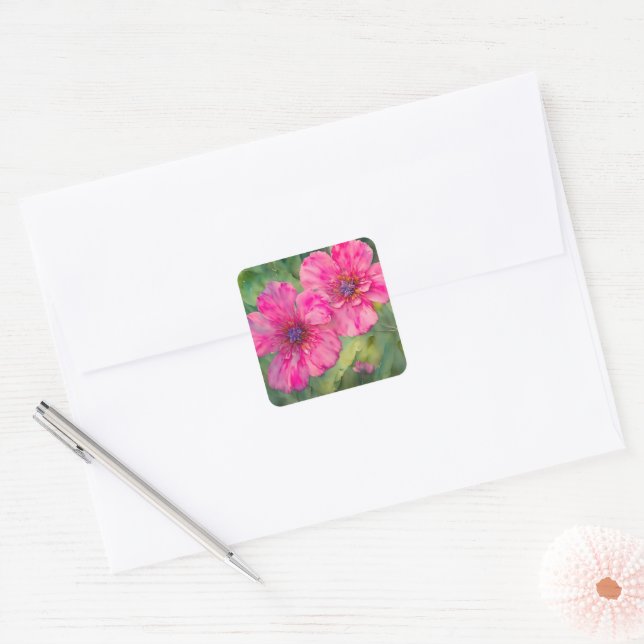 Pretty Pink Flowers Art Floral Sticker (Envelope)