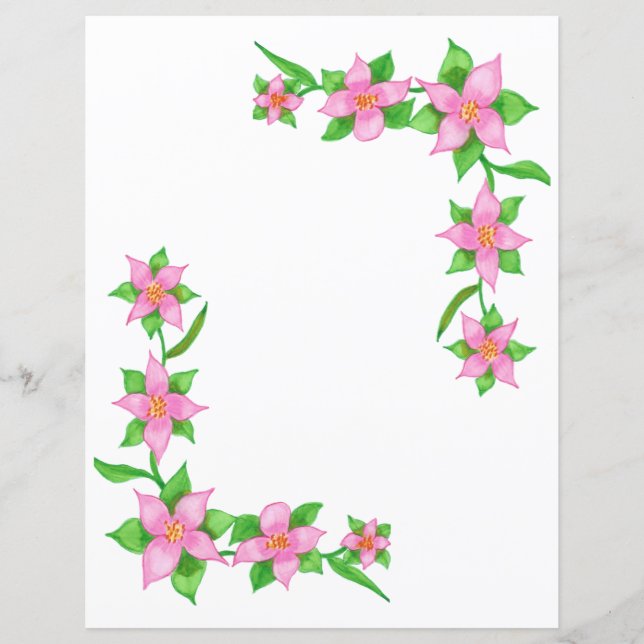 Pretty Pink Flowers Border Scrapbook Paper (Front)