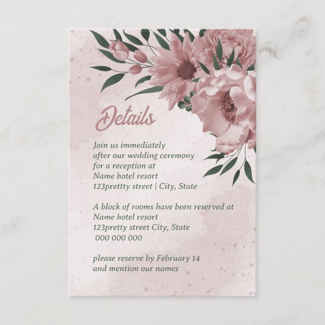 pretty pink flowers botanical wedding enclosure card (Front)