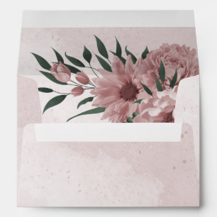 pretty pink flowers botanical wedding envelope