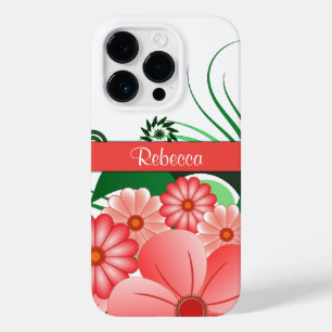 Pretty Pink Flowers Custom Name Hibiscus Floral Case-Mate iPhone 14 Pro Case