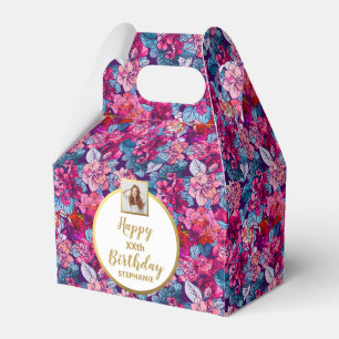 Pretty Pink Flowers, Custom Photo, Happy Birthday Favor Box