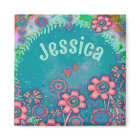 Pretty Pink Flowers Custom Teal Inspirivity Magnet