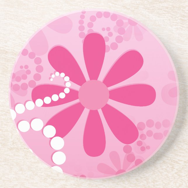 Pretty Pink Flowers Cute Retro Daisy Pattern Coaster (Front)