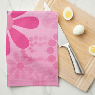 Pretty Pink Flowers Cute Retro Daisy Pattern Kitchen Towel