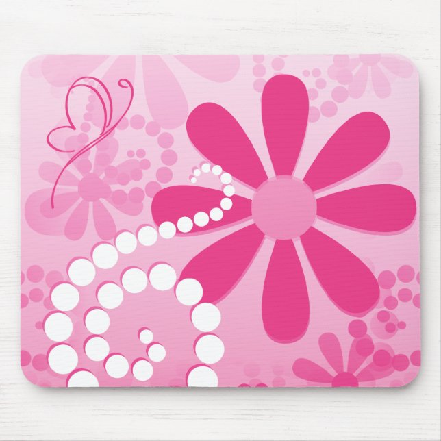 Pretty Pink Flowers Cute Retro Daisy Pattern Mouse Pad (Front)