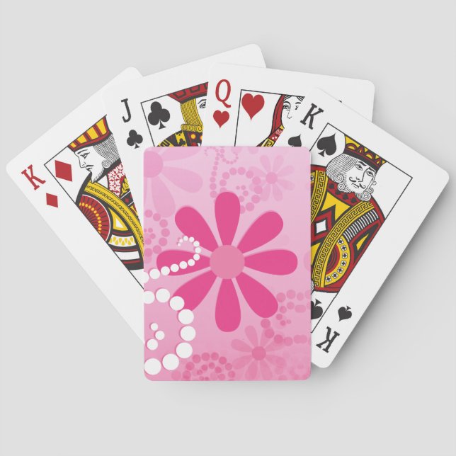 Pretty Pink Flowers Cute Retro Daisy Pattern Playing Cards (Back)