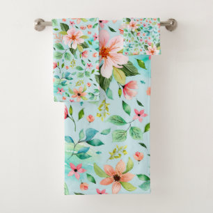 Pretty Pink Flowers Floral Bath Towel Set