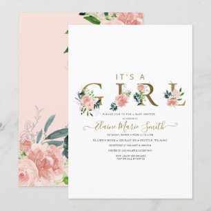 Pretty Pink Flowers Floral Girl Baby Shower Invita Invitation