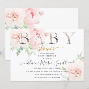 Pretty Pink Flowers Floral Girl Baby Shower Invitation