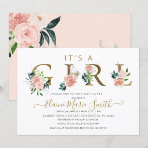 Pretty Pink Flowers Floral Girl Baby Shower Invitation