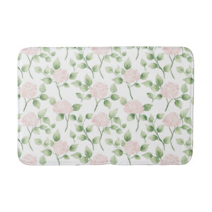 Pretty Pink Flowers Green Leaves   Bath Mat