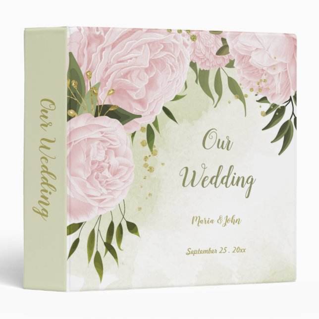 pretty pink flowers green leaves photo album binder (Front/Spine)