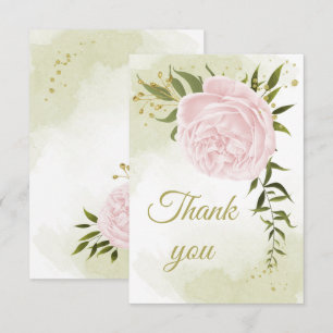 pretty pink flowers greenery botanical thank you card