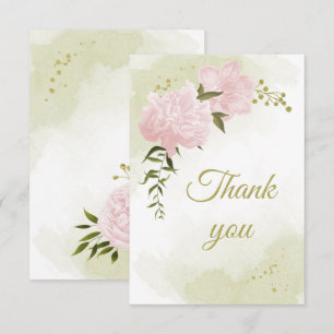 pretty pink flowers greenery botanical thank you card
