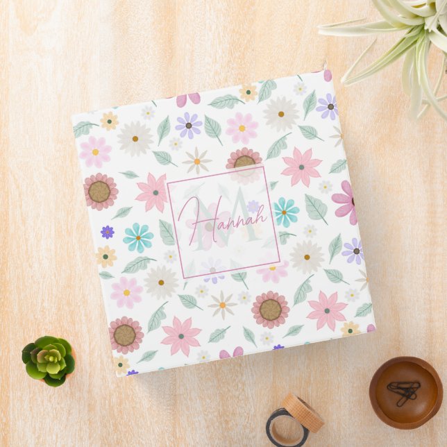 Pretty Pink Flowers Groovy Retro Design Binder (In Situ)