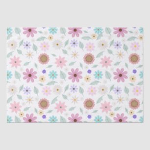 Pretty Pink Flowers Groovy Retro Design Tissue Paper