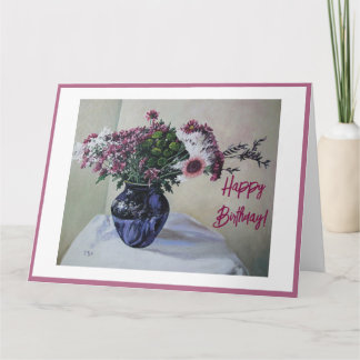 Pretty pink flowers Happy Birthday floral fine art Card