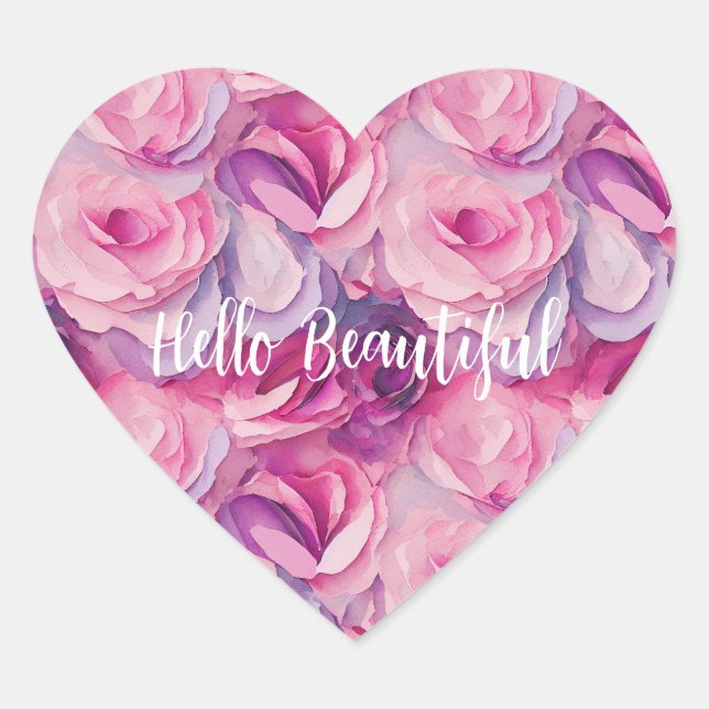 Pretty Pink Flowers Heart Sticker (Front)