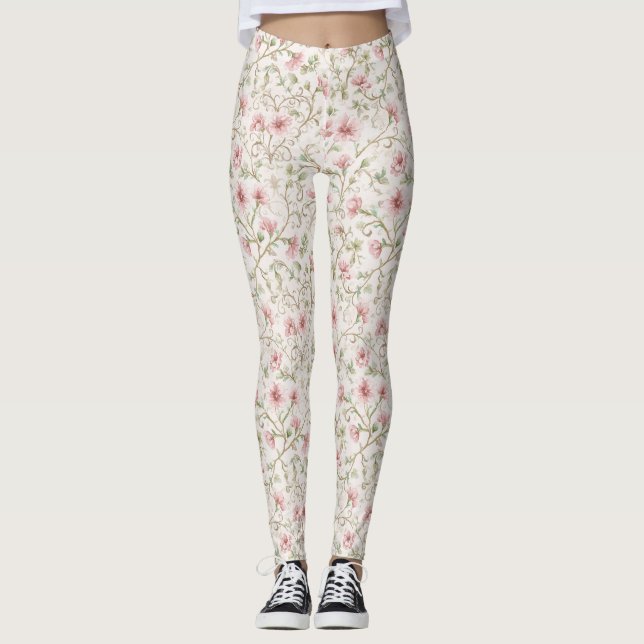 Pretty Pink Flowers Leggings (Front)