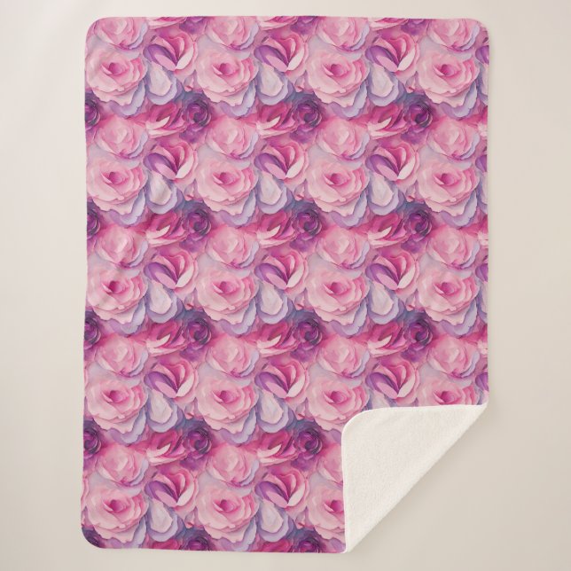 Pretty Pink Flowers Sherpa Blanket (Front)