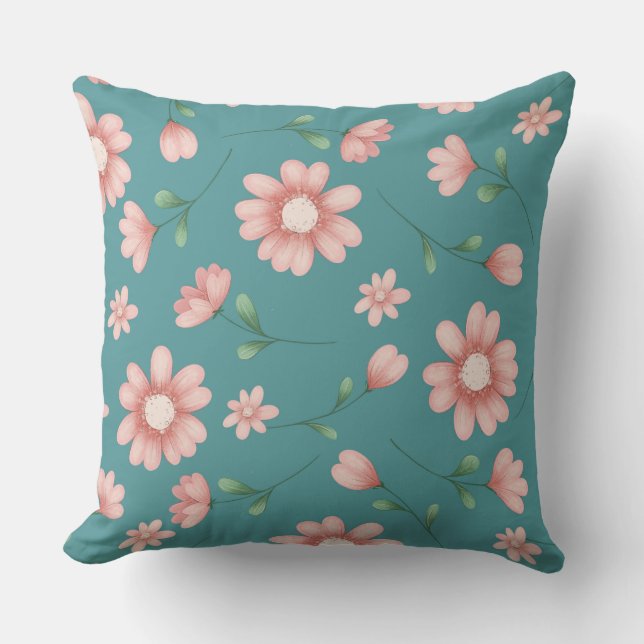 PRETTY PINK FLOWERS THROW PILLOW (Front)