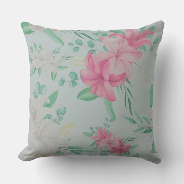 Pretty Pink Flowers Throw Pillow (Front)