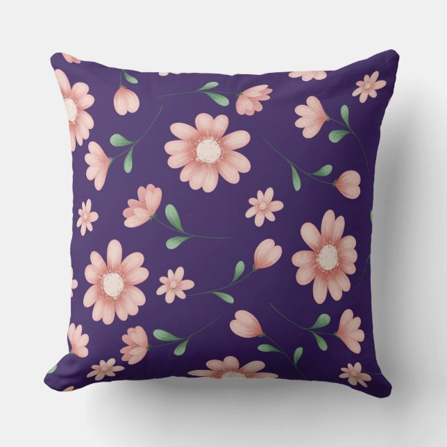 PRETTY PINK FLOWERS THROW PILLOW (Front)
