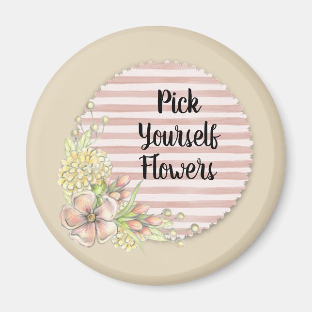 Pretty Pink Flowers w/Stripes Magnet (Front)