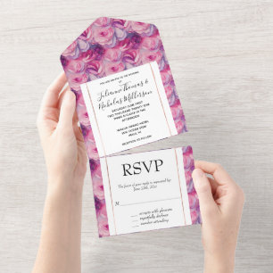 Pretty Pink Flowers Wedding All In One Invitation