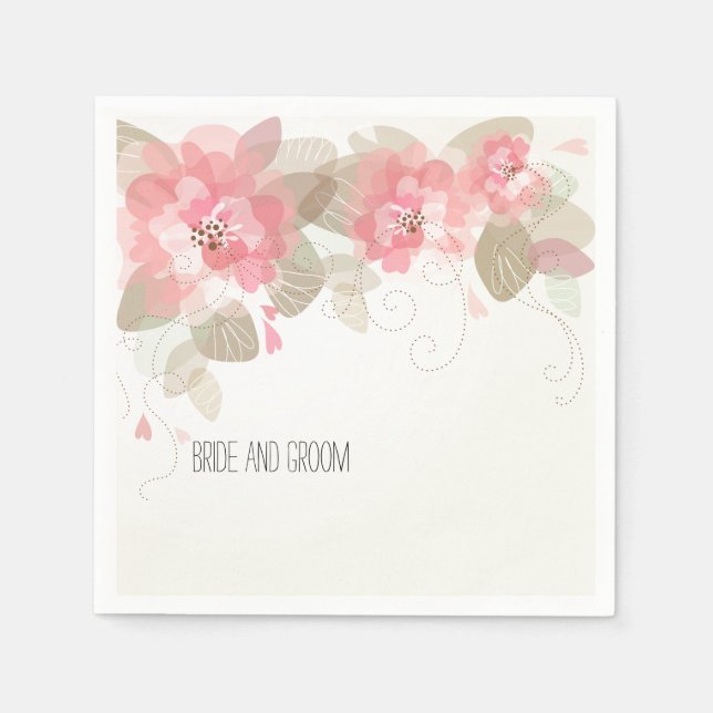 Pretty Pink Flowers Wedding Napkin (Front)