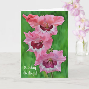 Pretty Pink Garden Flowers Gladiolus Birthday Card