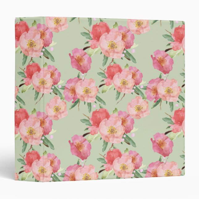 Pretty Pink Garden Flowers Watercolor Binder (Front/Spine)