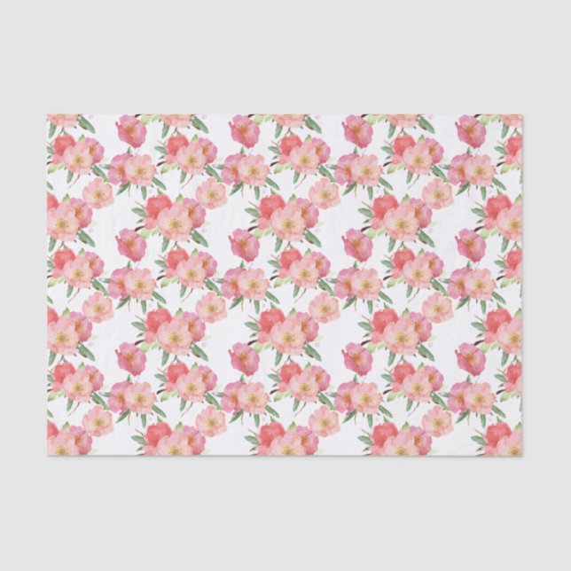 Pretty Pink Garden Flowers Watercolor Tissue Paper (Front)