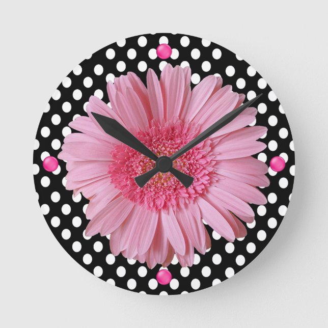 Pretty Pink Gerber Daisy Wall Clock (Front)
