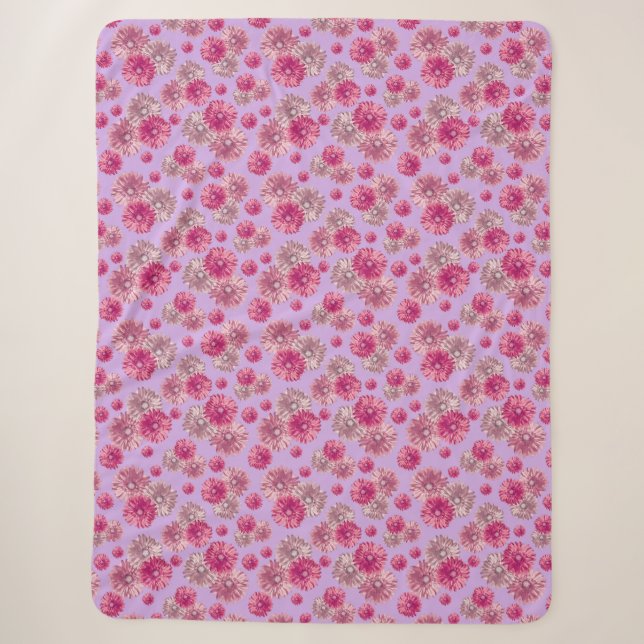 Pretty Pink Gerbera Daisy Flowers Soft Sherpa Blanket (Front)