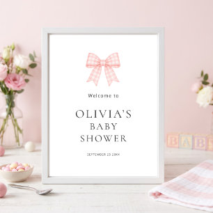 Pretty Pink Gingham Bow Welcome Baby Shower Poster