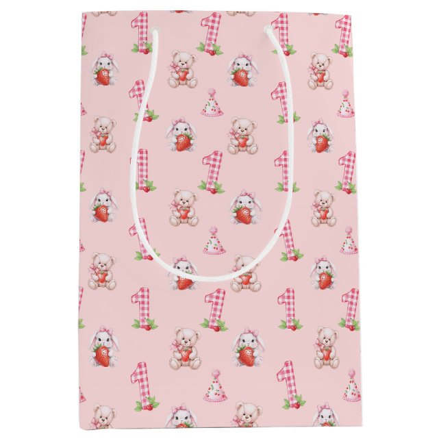 Pretty Pink Gingham, Bunnies and Bears! Medium Gift Bag (Front)