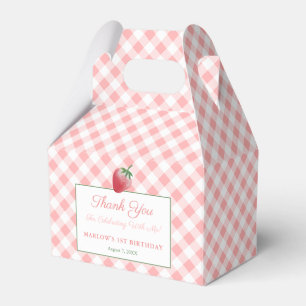 Pretty Pink Gingham Strawberry Picnic Birthday Favor Box