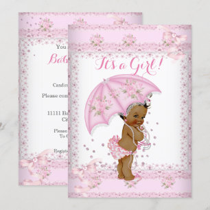 Pretty Pink Girl Baby Shower Floral Umbrella EAA Invitation