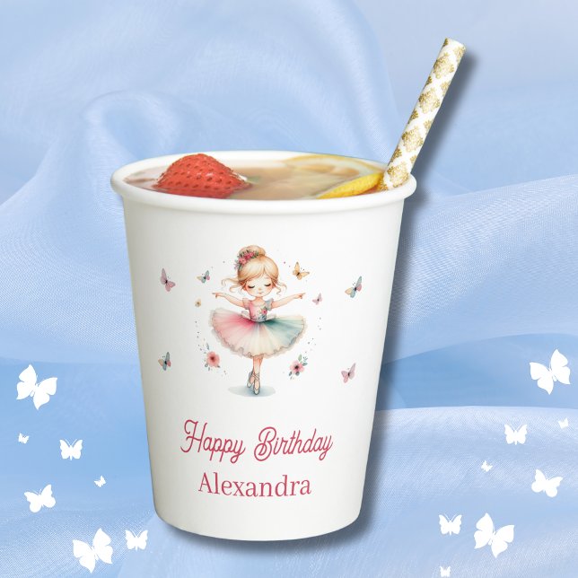 Pretty Pink Girl Ballerina Birthday Party Paper Cups (Creator Uploaded)