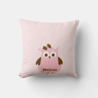 Pretty Pink Girl Owl Bib (Personalized) Throw Pillow